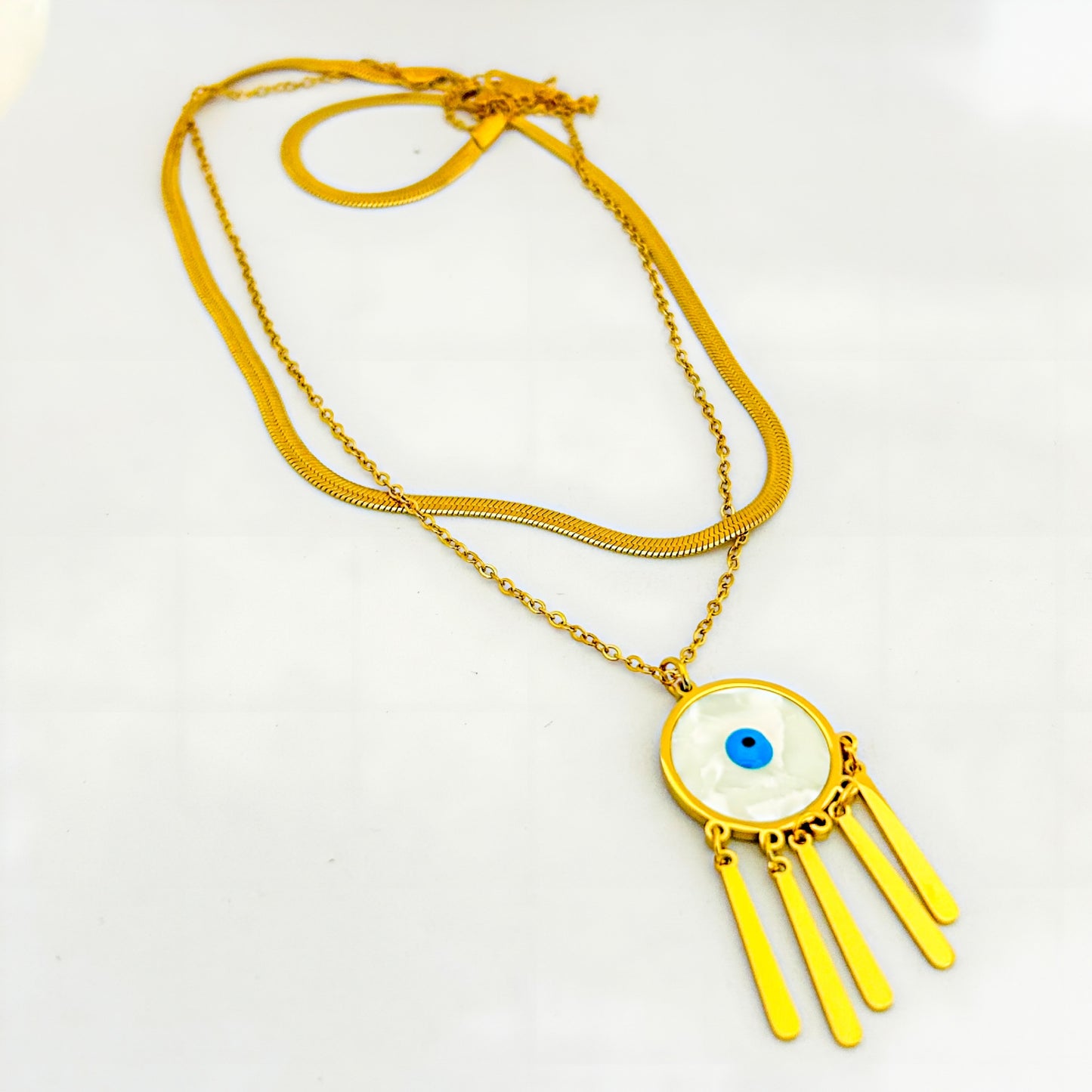 Gold Evil Eye Fringe Necklace