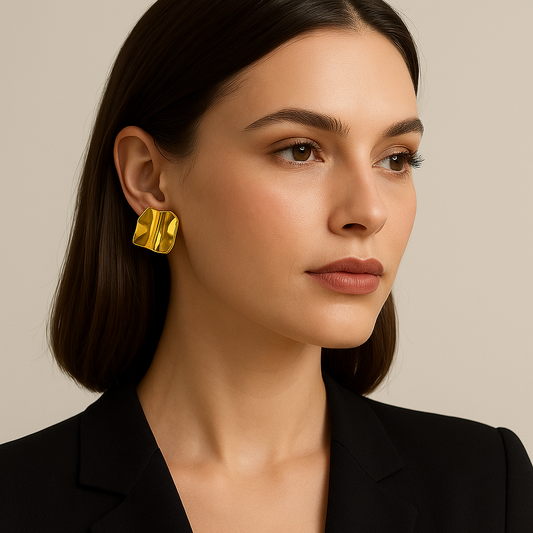 Gold Crumpled Metal Statement Stud Earrings