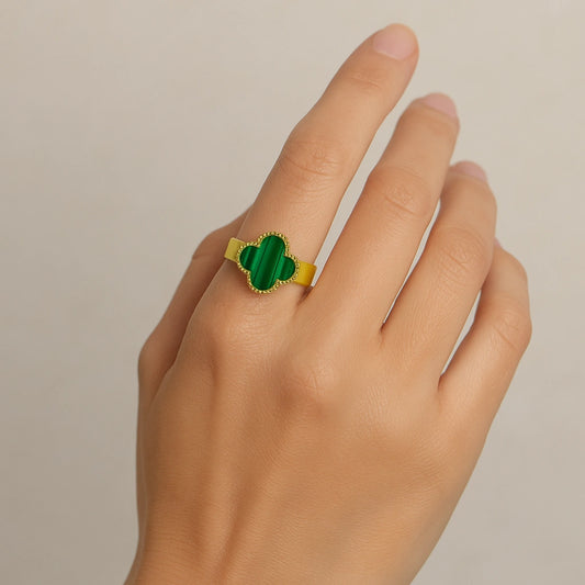Malachite Clover Statement Ring