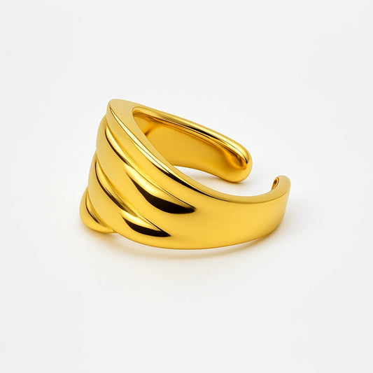Gold Plated Layered Cuff Ring - Statement Wide Band