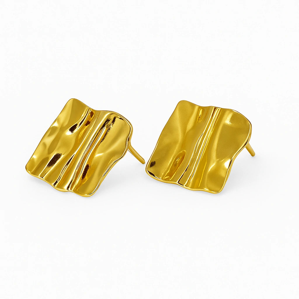 Gold Crumpled Metal Statement Stud Earrings