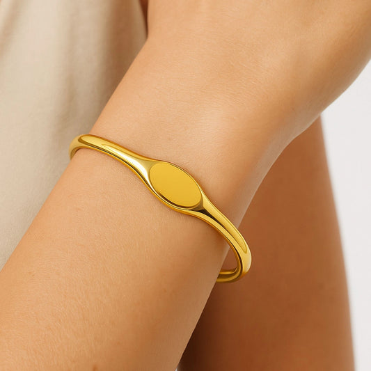 Gold Oval Signet Bangle Bracelet