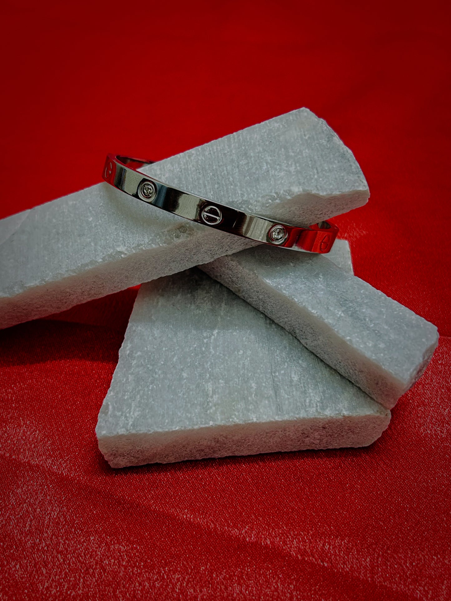 Silver Screw Design Bangle with Stones