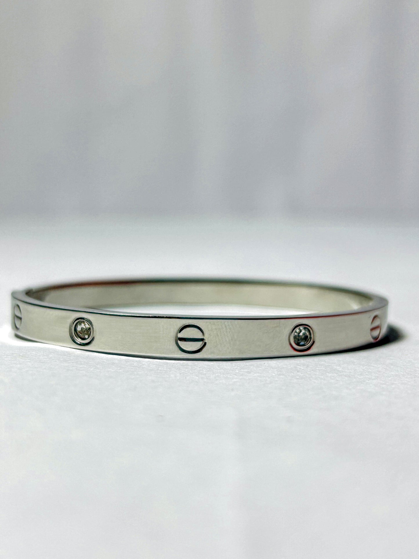 Silver Screw Design Bangle with Stones
