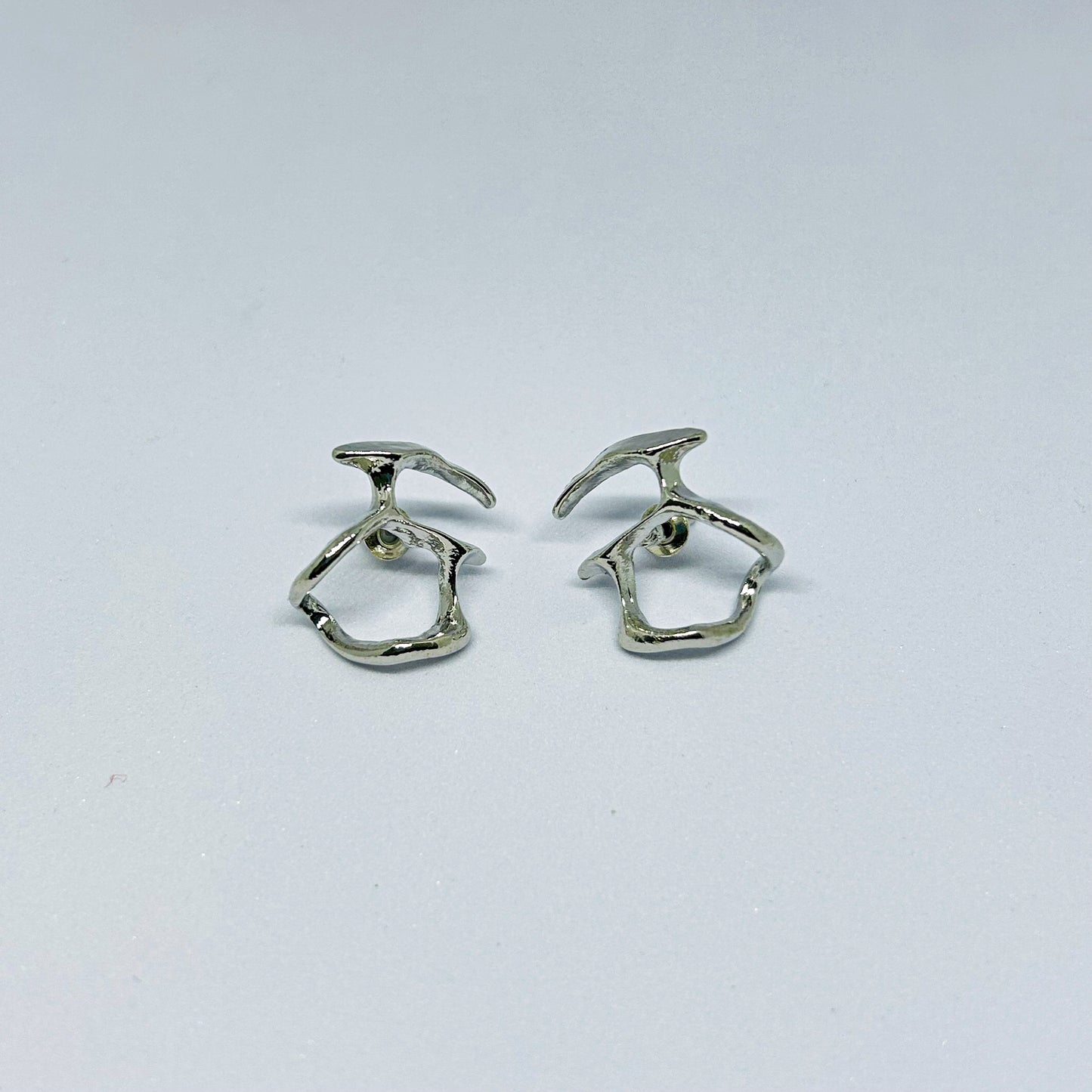 Silver Abstract Face Stud Earrings